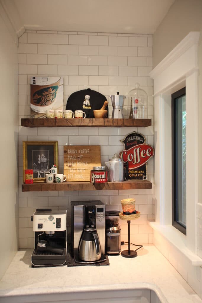 kitchen shelf containing family things